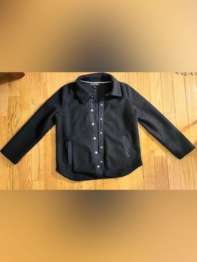 Tommy Hilfiger Navy Sherpa Jacket Gold Snap Buttons Size M Fleece Boxy